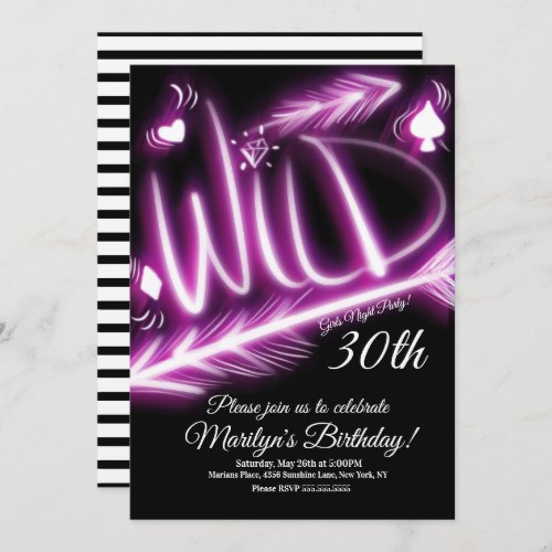 Girls Night Out Neon Wild 40th Birthday Any Age Invitation