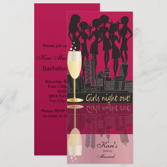Girls Night Out Party Celebration | Dark Pink Invitation (Front/Back)