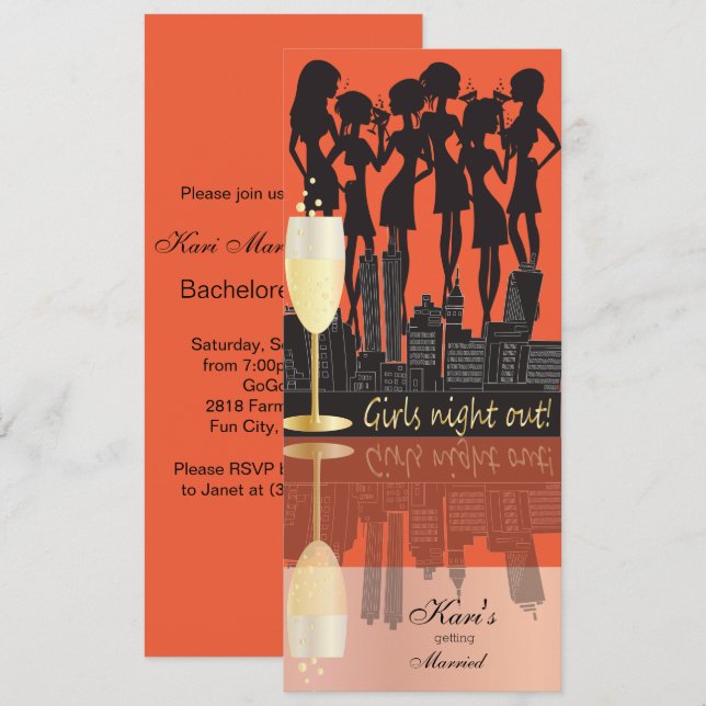 Girls Night Out Party Celebration | Orange Invitation (Front/Back)