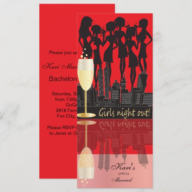Girls Night Out Party Celebration | Red Invitation (Front/Back)