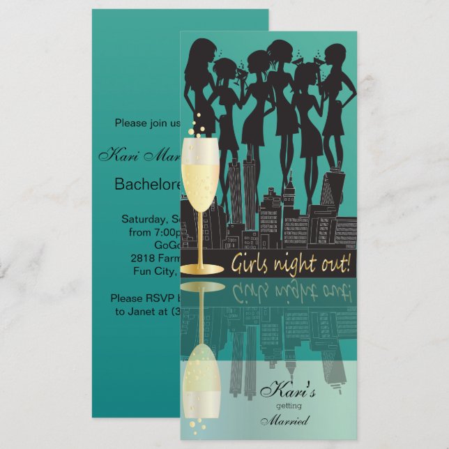 Girls Night Out Party Celebration | Teal Invitation (Front/Back)