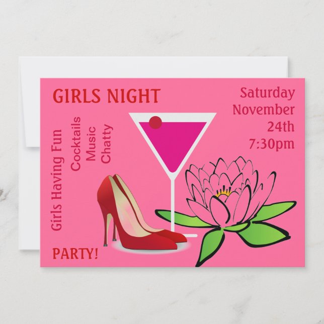 Girls Night Out Party Cocktails Shoes Flowers Invitation (Front)