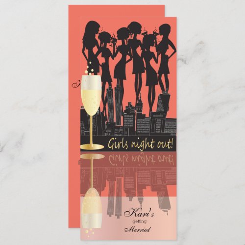 Girls Night Out Party on the Town _ Coral Peach Invitation