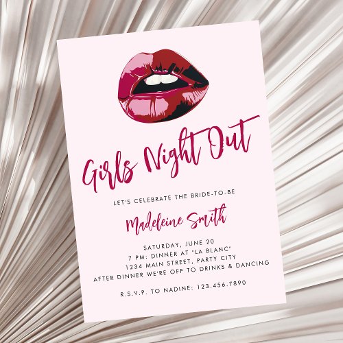 Girls Night Out Pink Lips Bold Fun Bachelorette Invitation