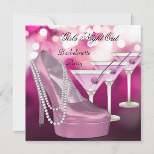Girls Night Out Pink Shoes Hi Heels Martini Invitation