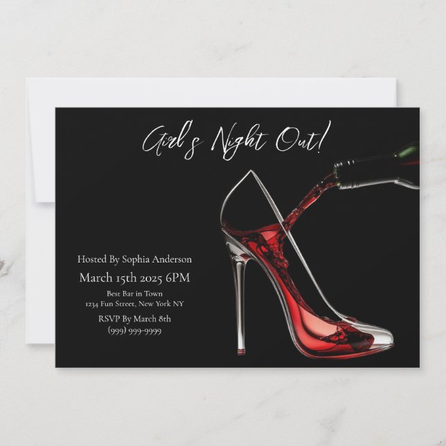 Girl's Night Out-Stiletto with Wine Invitation (Front)