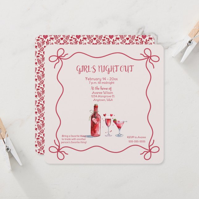Girl's Night Out Valentine Party Invitation (Front/Back In Situ)