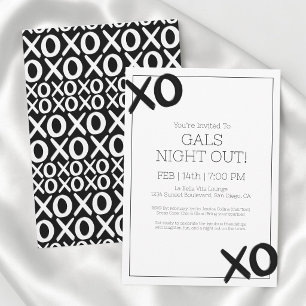 Girls Night Out XOXO Black White Galentine Party Invitation