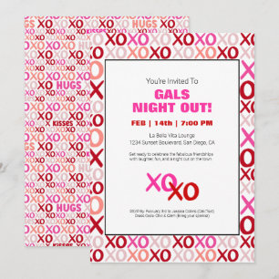 Girls Night Out XOXO Pink Cute Galentine Day Party Invitation