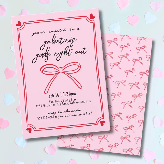 Girls Night Pink And Red Galentine's Day Invitation | Zazzle