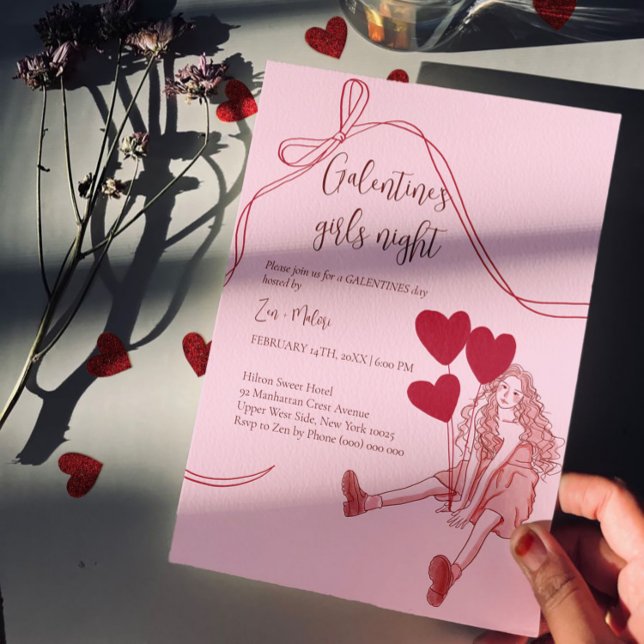Girls Night Pink – Heart Balloons Galentine's Day Invitation (Creator Uploaded)