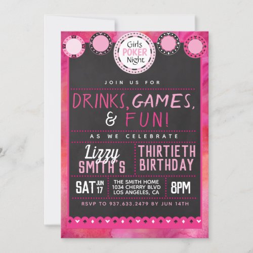 Girls Night Poker Birthday Invitation