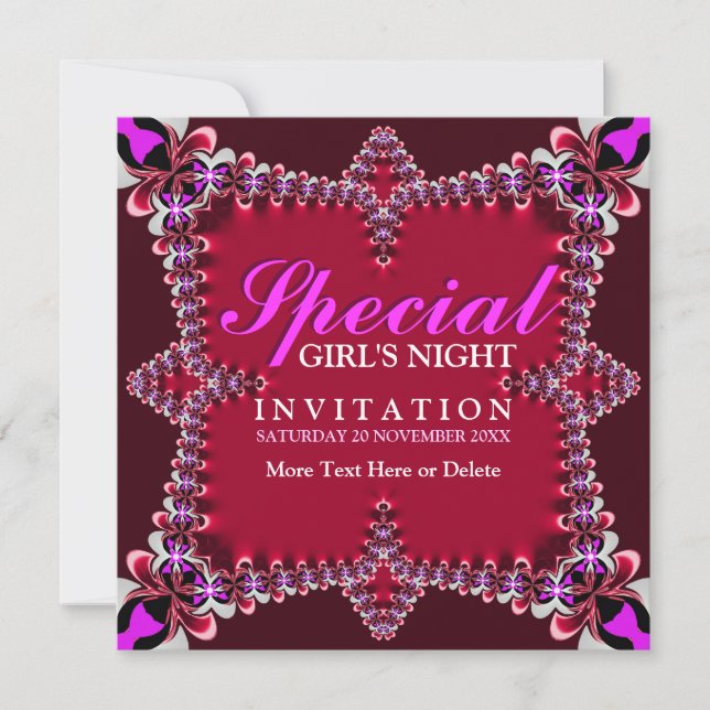 Girls Night Red Hot Pink Party Invitation (Front)