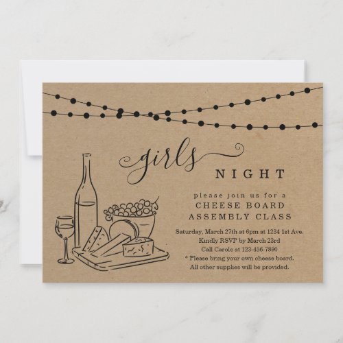 Girls Night Wine Tasting and Cheese Board Party Invitation