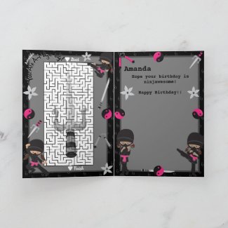 Girls Ninja Fun Maze Happy Birthday Card