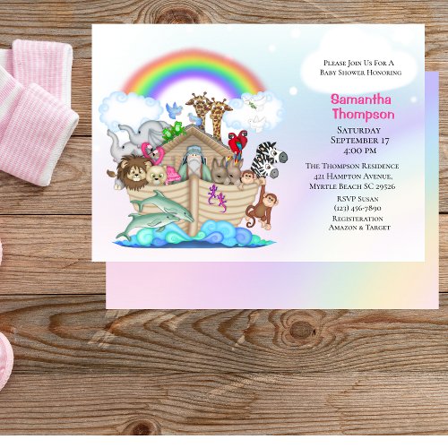 Girls Noahs Ark Baby Shower Invitation