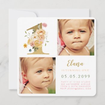 Girls Number 1 1st Birthday Year Photo Cards by Pip_Gerard at Zazzle