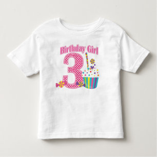 Girls Number 3 Cupcake Birthday T shirt