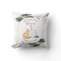 Girls Nursery Decor Fall Fox & Pumpkin Pink Throw Pillow