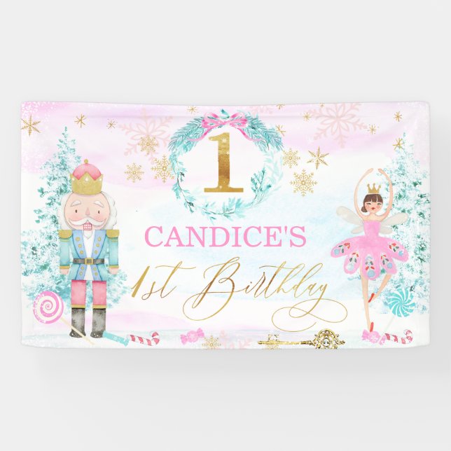 Girls Nutcracker Land of Sweets 1st Birthday Banner (Horizontal)