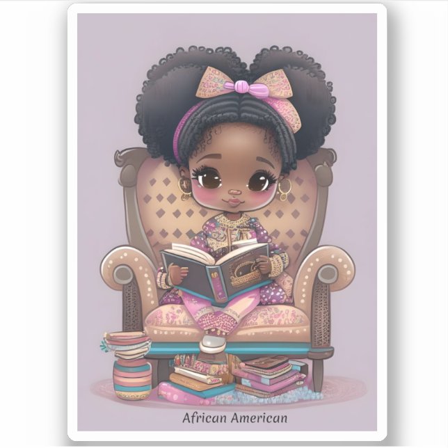 Girls of the World Reading - African American Sticker (Front)