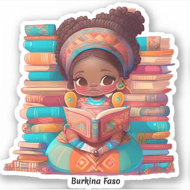 Girls of the World Reading - Burkina Faso Sticker (Front)
