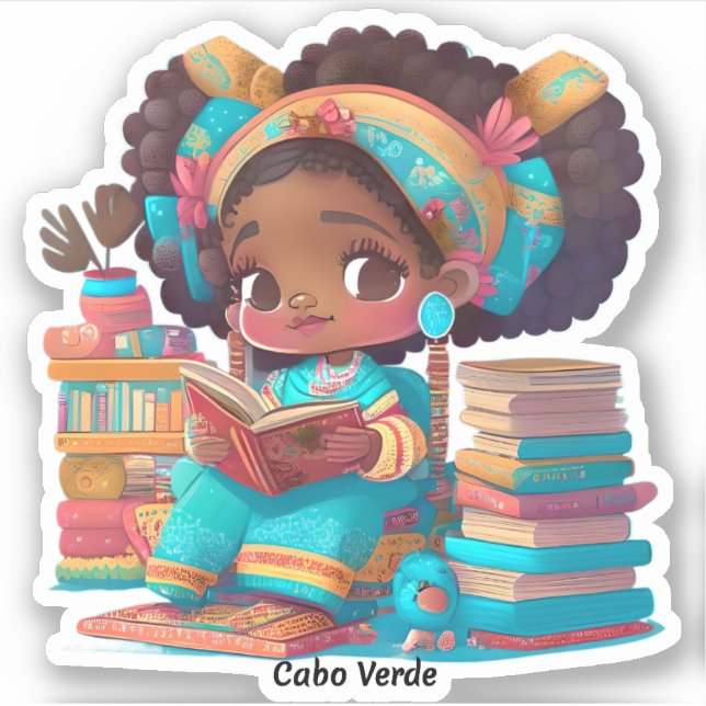 Girls of the World Reading - Cabo Verde Sticker (Front)