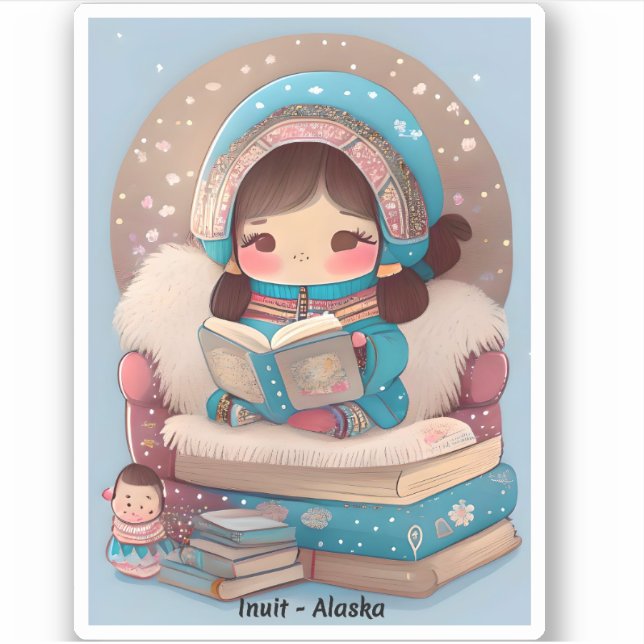 Girls of the World Reading - Inuit of Alaska Sticker (Front)