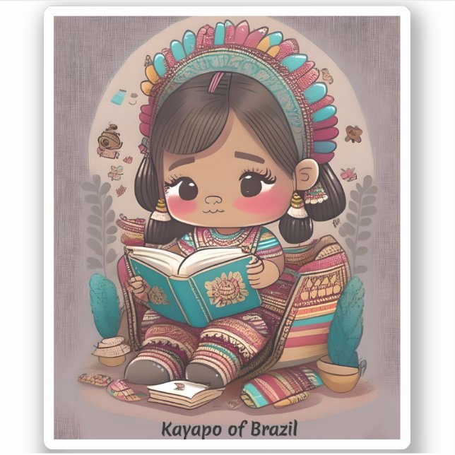 Girls of the World Reading - Kayapo of Brazil Sticker (Front)