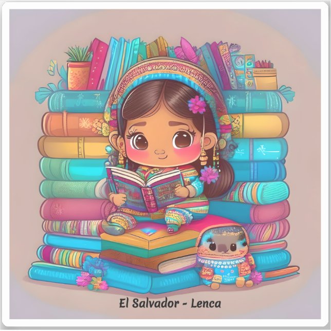 Girls of the World Reading - Lenca of El Salvador Sticker (Front)
