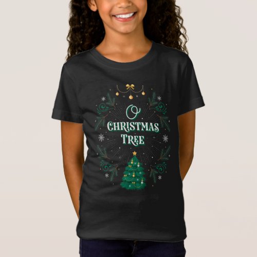 Girls Oh Christmas Tree Black T_Shirt