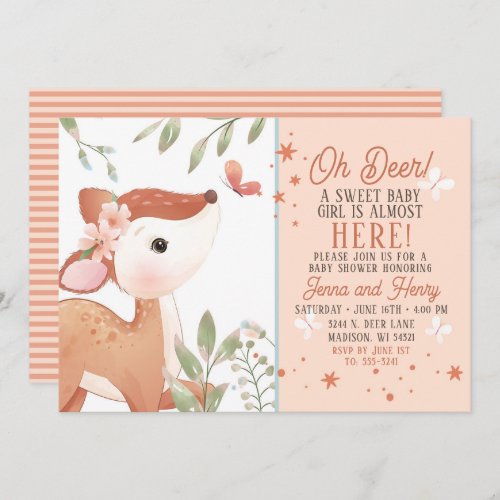 Girls Oh Deer Baby Shower Invitation