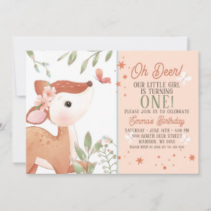 Girls Oh Deer Birthday Party Invitation