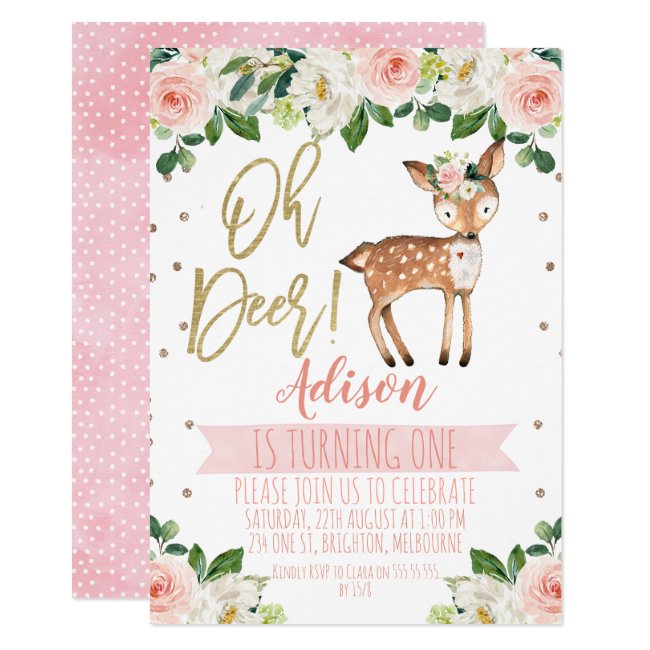 Girls Oh Deer Birthday Party Invitation