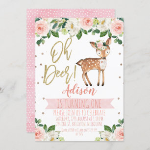 Girls Oh Deer Birthday Party Invitation