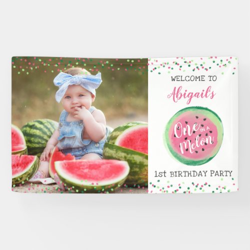 Girls One in a Melon 1st Birthday Party Welcome Banner