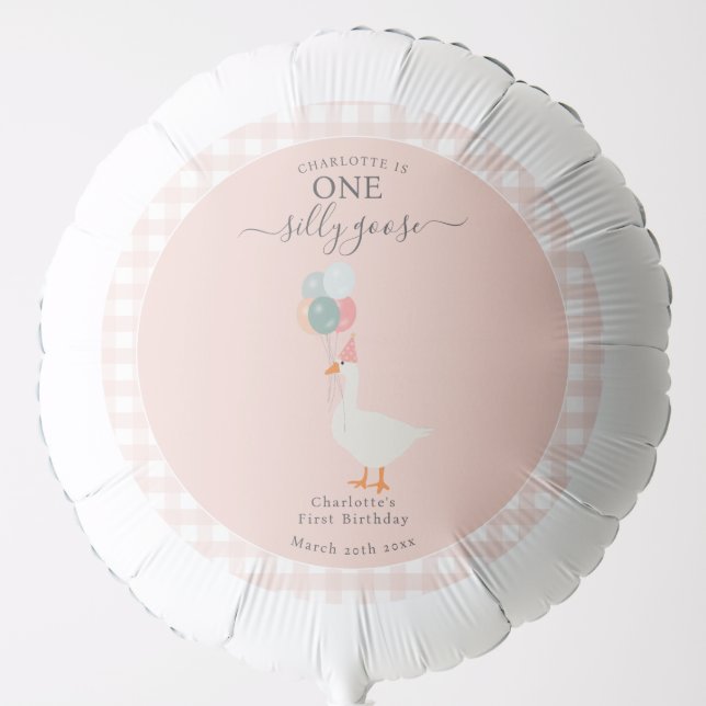 Girl's One Silly Goose 1st Birthday Party Balloon (Front)