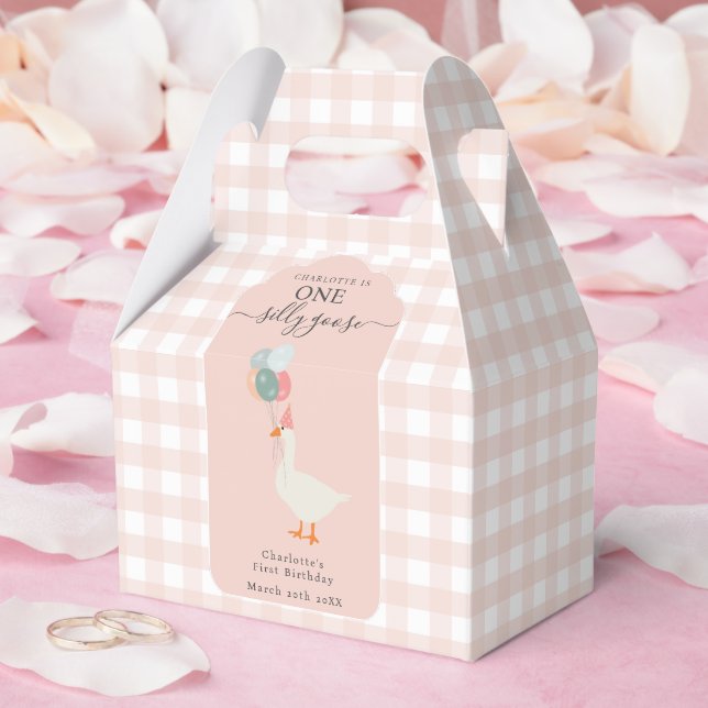 Girl's One Silly Goose 1st Birthday Party Favor Boxes (Wedding)