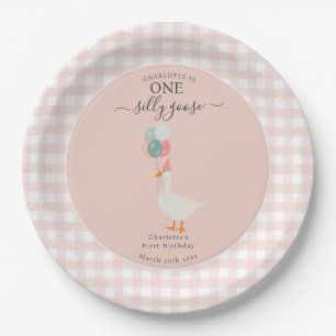 Girl's One Silly Goose 1st Birthday Party Paper Plates