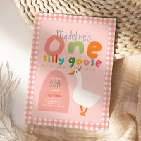 Girls One Silly Goose Pink Gingham First Birthday