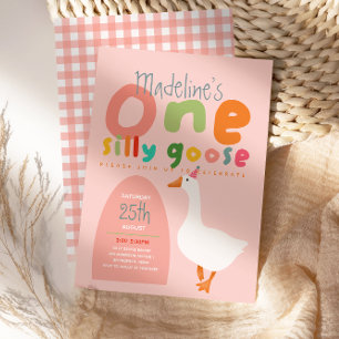 Girls One Silly Goose Summer Kids First Birthday Invitation