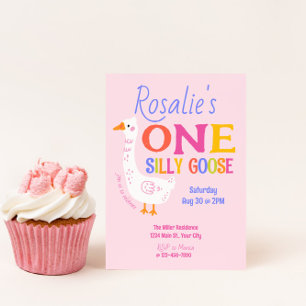 Girls One Silly Goose Summer Kids First Birthday Invitation