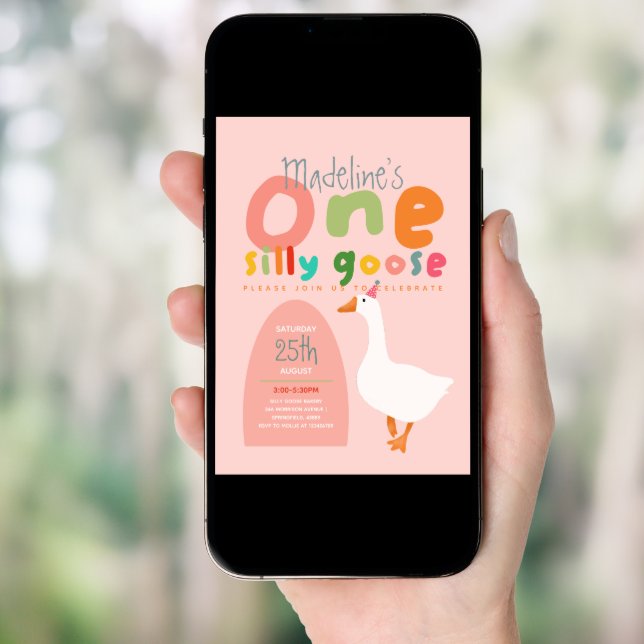 Girls One Silly Goose Summer Kids First Birthday Invitation (Front Digital)