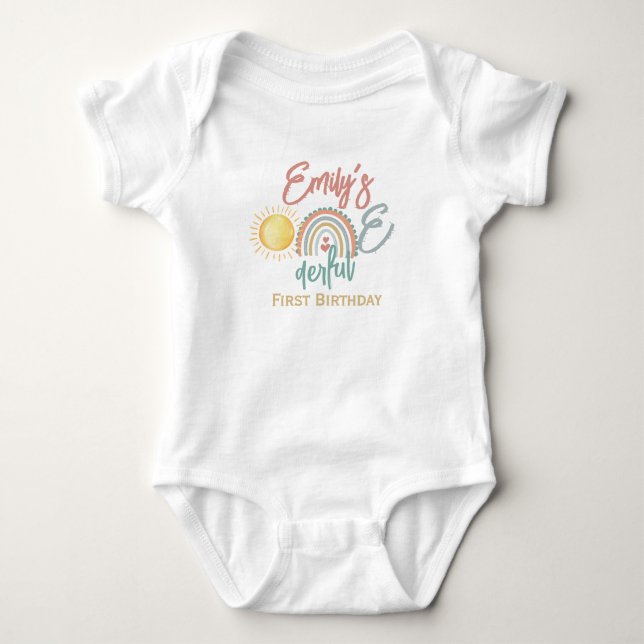 Girl's Onederful First Birthday  Baby Bodysuit (Front)