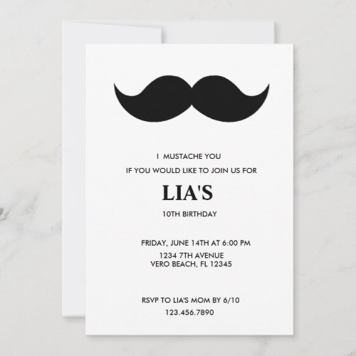 Girls or Boys Mustache Birthday Party Invitation Invitation