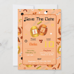 Girls Orange Gaming Tamagotchi Birthday Invitation