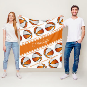 girls orange white basketball court my happy place fleece blanket