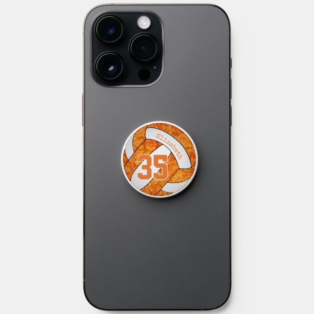 girls orange white volleyball team colors PopSocket (Front)