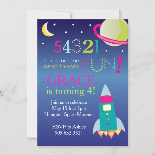 Girl's Out of this World Space Party Invitation (Front)