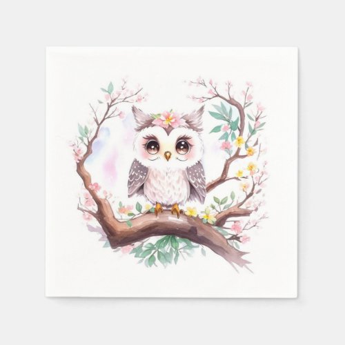 Girls Owl Baby Shower Forest Adventure Napkins